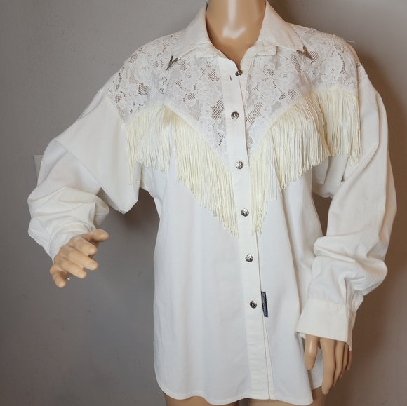 White Lace Fringe Women's Top - Picture 1 of 16